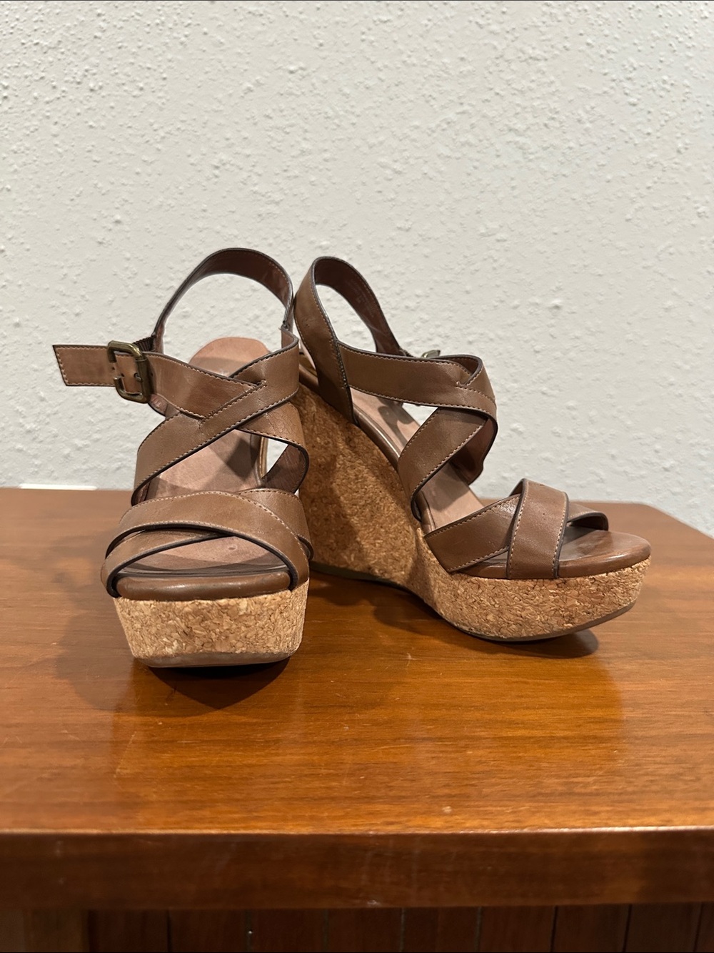 Aldo Brown Leather Cork Wedge Sandals